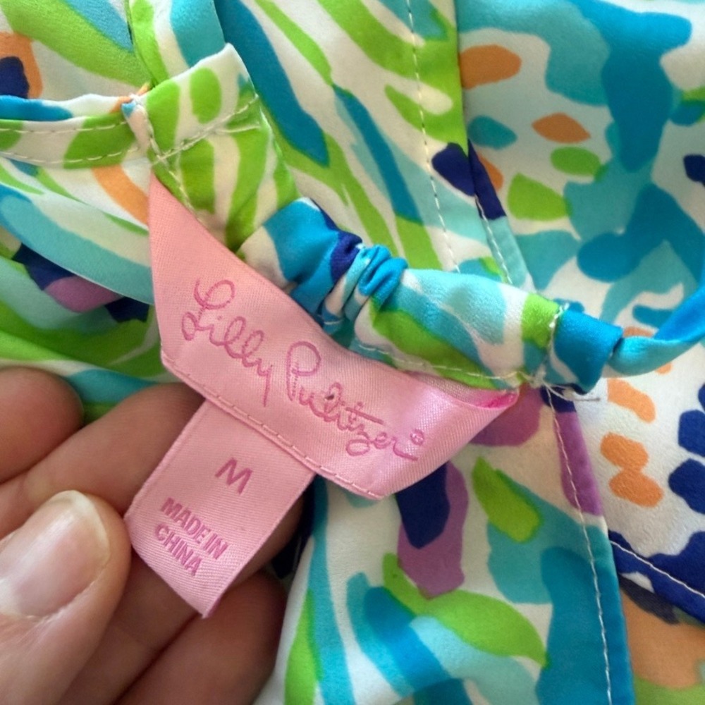 Lilly Pulitzer Skylar Tank Top Womens M Blue Green Sea Soiree Flowy Halter Beach - Picture 7 of 10